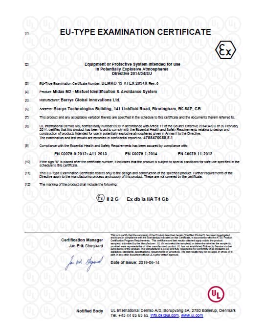 ATEX Certificate Midas